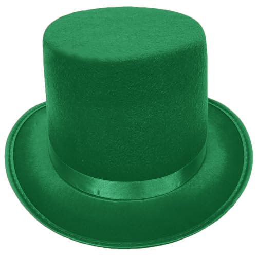 1 Pack Felt Top Hats for Men &Women, Magicians Hat, Flat Top Hat, Mens Hat for Adult Round Stage Show, Halloween, Unisex Green