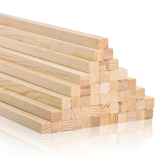 Elsjoy 50 Pack Square Wooden Dowel Rod, 1/2 x 12