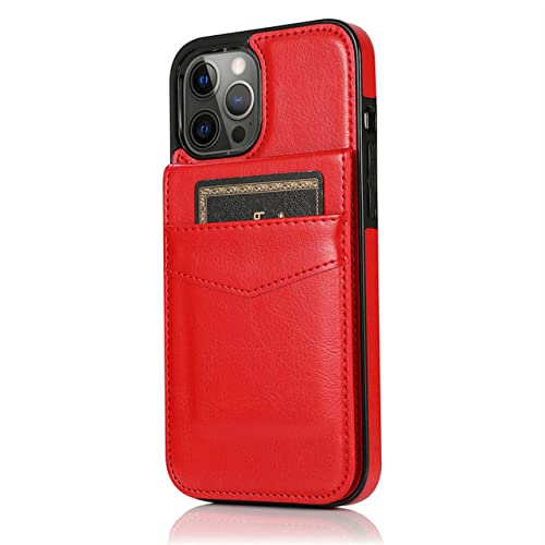 Étui en cuir iPhone 13 Pro Max rouge élégant avec porte-carte intégré