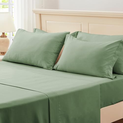 Image of Zzlpp Queen Comforter Set 7 pieces, Sage Green Seersucker Bed in a Bag with Comforter and Sheets, All Season Bedding Sets with 1 Comforter, 2 Pillow Shams, 2 Pillowcases, 1 Flat Sheet, 1 Fitted Sheet