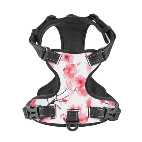 Watercolor Pink Flowers Reflective Dog Harness No Pull Soft Vest Harness for Small Medium Large Dog Puppy Pets Small Size