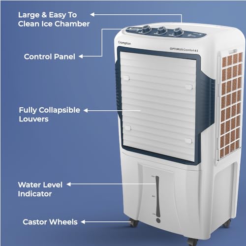 Image of Crompton Optimus Comfort 65 Litres Desert Air Cooler for home | Low Noise Operation | Large & Easy Clean Ice Chamber | High Density Honeycomb Pads | Everlast Pump | Humidity Control