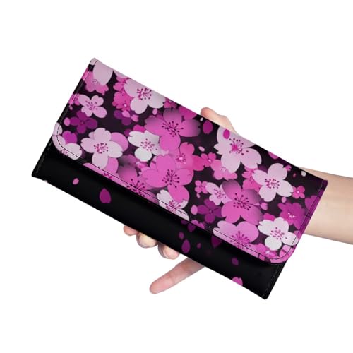 Image of AFPANQZ Wallet for Women Credit Card Holder with Coin Purse and Zipper Wallet, Cherry Blossom Black Women's Clutch Organizer with Christmas Lights Snowman Crutch