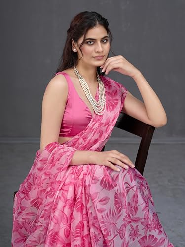 Image of Garden Vareli Nara Chiffon All-Over Floral Print Saree With Blouse Piece