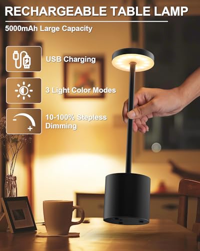 Swinerton 9062S Cordless Table Lamp Set Of 2, Rechargeable 5000Mah Battery Powered Outdoor Table Lamps thumb #2