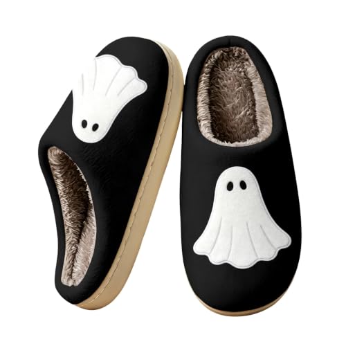 Women Slippers Halloween Cute Ghost Slip On Indoor Cozy Fuzzy House Shoes - image 1