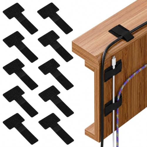 10 Pcs Cable Management Under Desk, Hook and Loop Cable Ties Detachable Cable Straps Heavy Duty Reusable, Black miniatura 1