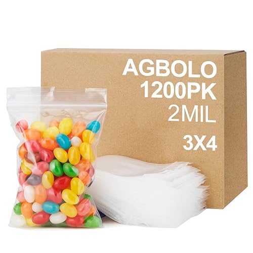 AGBOLO 1200Pcs Small Plastic Bag for Jewelry 3x4 Small Zip Bag Baggies Resealable 2 Mil(2 Layer) Durable Small Zip Bag for Pill and Business - Clear