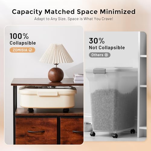 40-50lbs Dog Food Storage Container, Large Capacity Collapsible Airtight Pet Food Storage Containers with Rolling Wheels, Transparent Lid, Scoop and Date Track, Khaki - Image 7