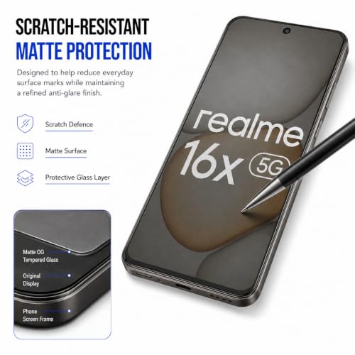 Image of FIRST MART Military-Grade Matte Tempered Glass for Realme 16x (6.82 Inch) With Installation Kit | Edge to Edge Coverage |Anti-Glare, Bubble-Free [2 Pack]