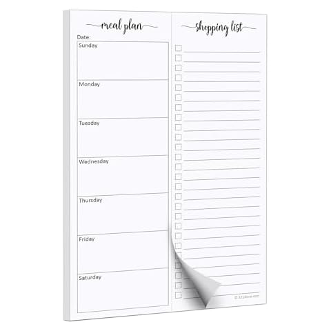 321Done Meal Planning Notepad - 50 Sheets (5.5x 8.5) - Perforated Weekly Meals Planner Shopping List Menu Groceries Grocery List, Tear Off Memo Pad - Made in USA - Simple Script Cover