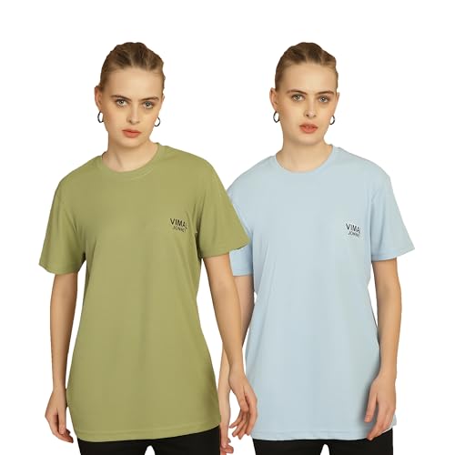 Image of Mack Jonney Solid Classic Fit Round Neck Polyester Lycra Half Sleeves Tshirt for Women(Pack of 2)-MACK630864