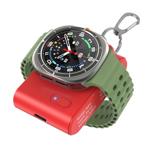 Watch Charger for Galaxy Watch 7 Ultra, 2000mAh 2-in-1 Portable Charger for Samsung Galaxy Watch 7/Ultra/6/6 Classic/5/5 Pro/4/3/Active 2, for Samsung Gear S3/Sport Watch Charger with Keychain(Red)