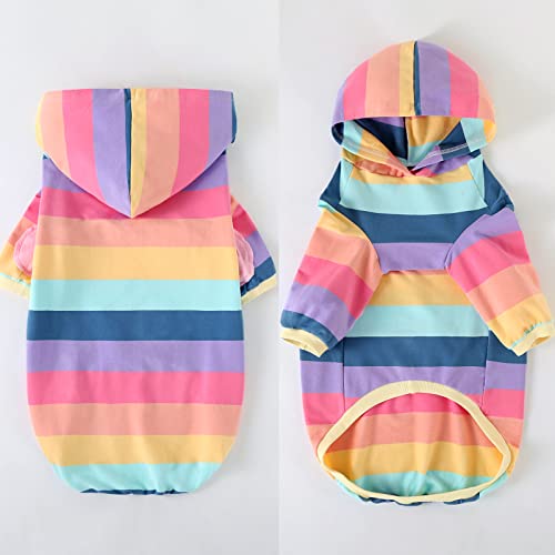 Pripre Dog Cotton Hoodie Pullover Sweatshirts Soft And Stretch Pets Clothes Rainbow Stripe Hooded For Medium Large Dogs（Stripe L） #TOP1