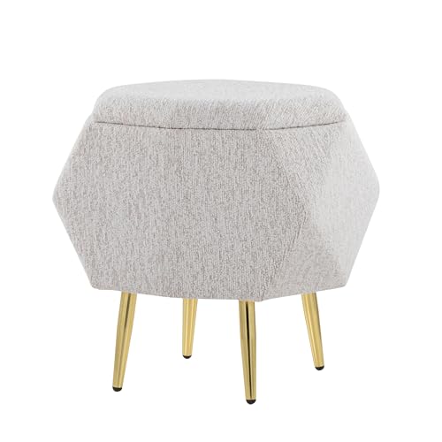 LumiSource Diamond Storage Ottoman, Gold Ottoman in Fabric, Pouf, Foot Stool (Light Grey Fabric) - Image 6