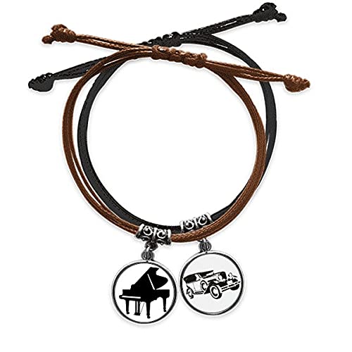 Bracelet musique classique homme femme avec cordon cuir véritable et motif piano