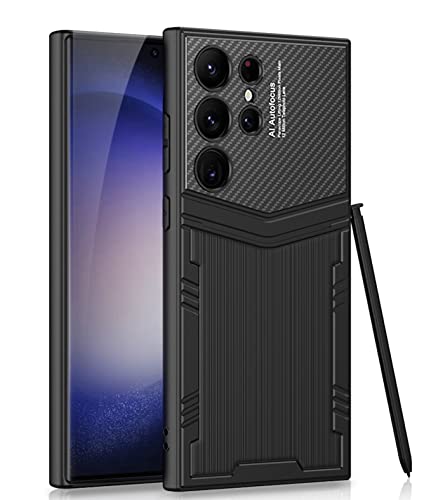 Image of BOUNCEBACK Slim Metal with Leatherette Back Case Cover for Samsung Galaxy S23 Ultra 5G / Galaxy S23 Ultra Case Cover - (Metal Black | Leather)