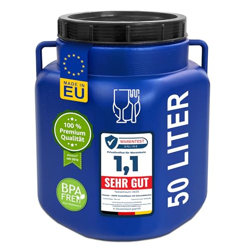 plasteo® 50 Liter Weithalsfass mit Deckel und Griffen Eckig Blau, Lebensmittelecht und BPA-Frei, Futtertonne Kunststofffass Universalfass Deckelfass Wasserfass Regentonne Lagerfass plasteo® 50 Liter Weithalsfass mit Deckel und Griffen Eckig Blau, Lebensmittelecht und BPA-Frei, Futtertonne Kunststofffass Universalfass Deckelfass Wasserfass Regentonne Lagerfass