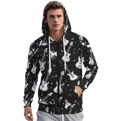Rock And Roll Themed Men's Hoodies with Zipper Lightweight Long Sleeve Casual Sweatshirts2