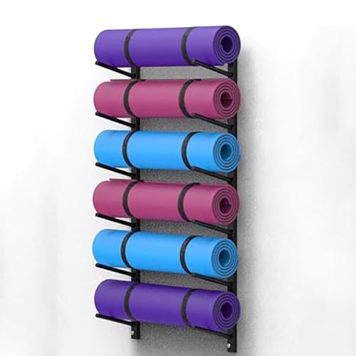 Support mural pour tapis de yoga et rangement de sport en métal noir