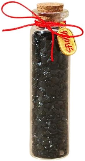 Lumisoul Natural Crystal Chip Stone Wishing Bottle Gemstone Feng Shui Wealth Ornament Energy Cleansing Stone DIY Decoration (Obsidian (6 PCS))
