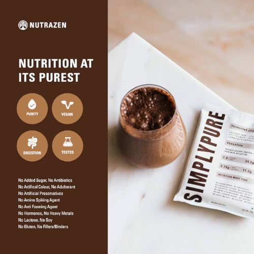 Image of SimplyPure Fermented Yeast Protein Powder - Chocolate | 288g (8 Sachets) | 24.5g Complete Protein | Muscle Recovery & Lean Muscle Support | Gym & Fitness Supplement for Men & Women | Vegan Protein Powder | PDCAAS 1.0 | With Probiotics & Digestive Enzymes