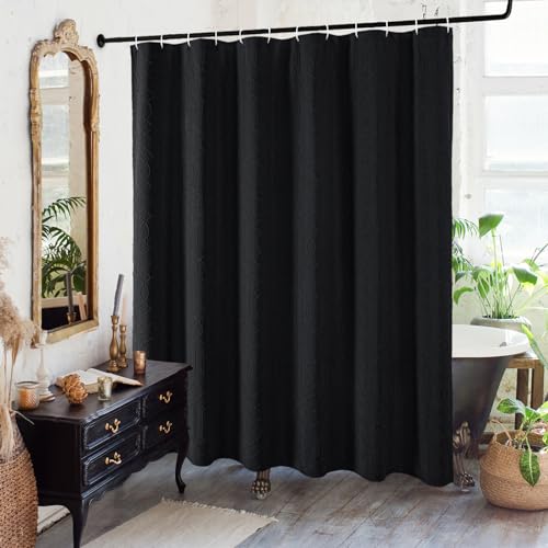 Gibelle Black Embossed Geometric Shower Curtain, Farmhouse Fabric, 36x72