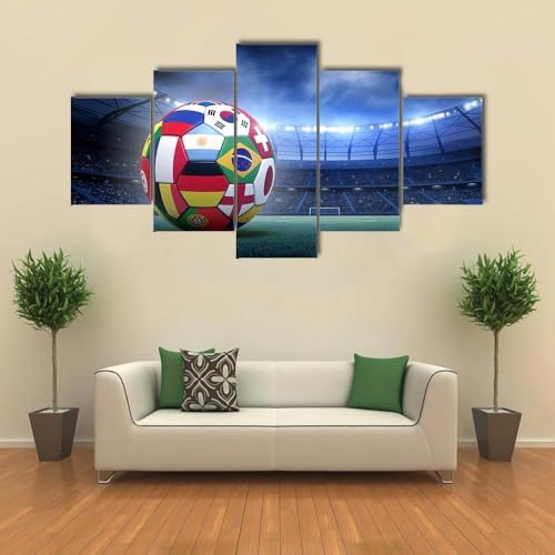 Ballon de football dans un stade sur toile 5 pièces pour grand salon moderne