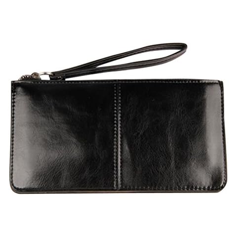 iToolai Women's Solid Color PU Leather Wristlet Clutches Purse Wallet Credit ID Cards Holder,Black Cover
