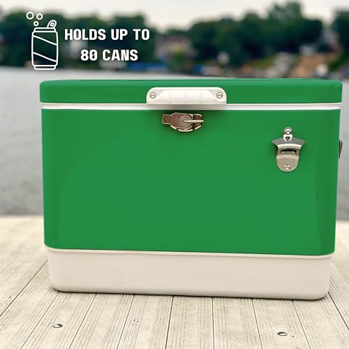 Image of FSE Hard-Sided 54 Qt. / 80 Can Metal Cooler | Durable outdoor beverage cooler with latch closure, bottle opener and side handles. Ideal for picnic or tailgate use