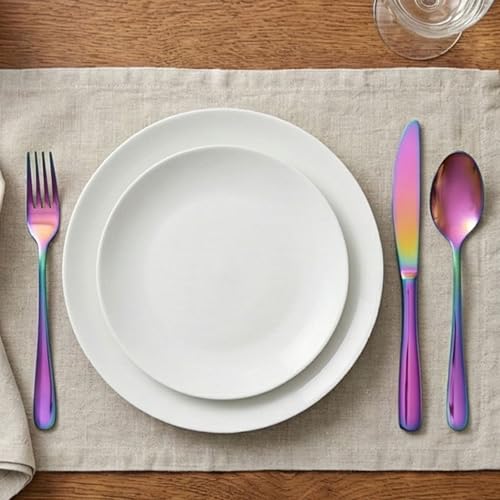 Image of 8.6 inch Rainbow Steak Knives Set of 4 - Food-Grade 18 /8 Stainless Steel Dinner Knives, Durable Mirror Polished Metal Silverware, Perfect for Home, Restaurant, and Gifting