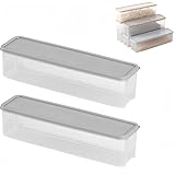 Extra langer Frischhaltedose, rechteckig, luftdicht, für Nudeln, und trockene Lebensmittel, BPA-freier Kunststoff mit sicherem Deckel, stapelbar für Speisekammer und Kühlschrank (2, grau, groß)