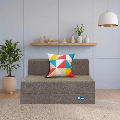 Image of Starlon 1 Seater Sofa Cum Bed Foldable 3-in-1 Sofa Bed with 1 Year Warranty, Washable Jute Fabric Cover & 1 Geometrical Pillow | Guest Bed | Coffee Brown 3x6 Ft