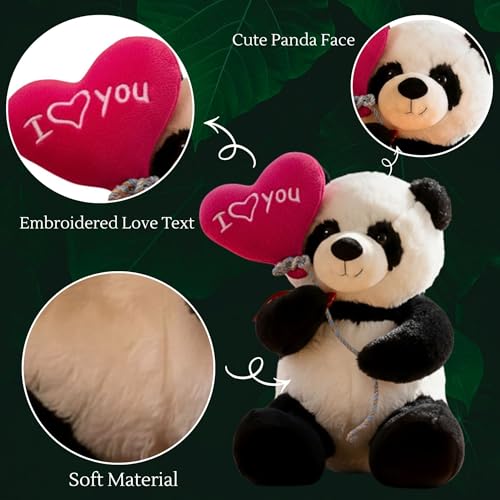 Image of Tickles Cute Panda with I Love You Heart Balloon Soft Stuffed Plush Animal Toy for Couples Boyfriend, Girlfriend, Wife & Husband Valentine (Size: 26 cm Color: Black & White)