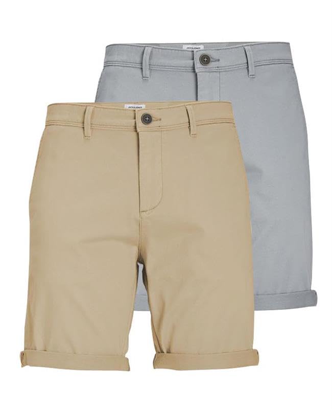 JACK & JONES Herren Chino Shorts Regular Fit 12281875 ,2er Pack (Ultimate Grey / Crockery) ,M