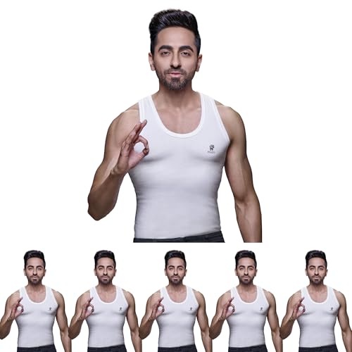 Image of Ranjit Smart White Vest for Men 100% Cotton Sleeveless Round Neck Vest, Soft Itch-Free Innerwear Baniyan, Regular Fit Undershirt for Boys & Men (Pack of 6)