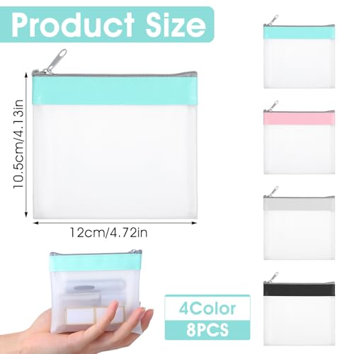 8pcs Small Clear Makeup Bag,4.72" X 4.13"Mini Clear Pouch with Zipper, Waterproof PVC Toiletry Bag Bulk, Coin Purse Pouch for Women Lipsticks Keys Purse Essentials3