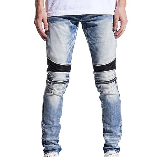 Men's Slim Fit Stretch Jeans Fashion Straight Leg Ripped Skinny Jeans Comfort Flex Waist Cargo Denim Pants