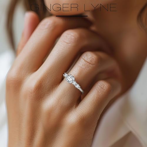 Faux Diamond Engagement Ring for Women by Ginger Lyne | 5 Stone Sterling Silver Wedding Ring for Women| Le Sha Cubic Zirconia Promise or Bridal for Her | Simulated Diamond Travel or Decoy Jewelry4