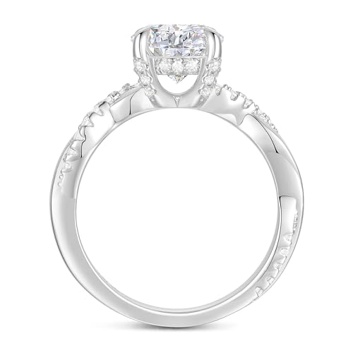 14K White Gold Twisted Ring 14K Gold 2ct Round Cut Moissanite Rings Hidden Halo Moissanite Engagement Ring for Women2