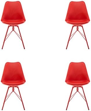 Polorim Modern Dining Chairs Set of 4 Upholstered Side Chairs Wood Leg for Kitchen Office (Red)