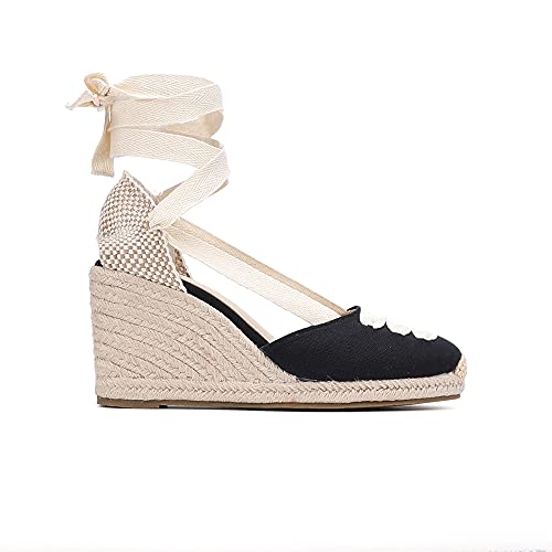 Image of Women's Espadrille Wedge Sandals Closed Toe Lace-Up Shoes