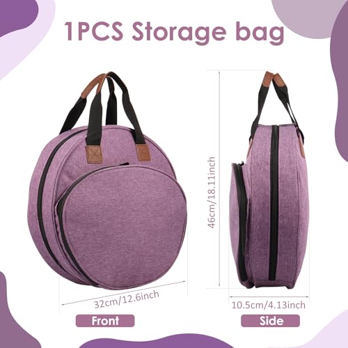 Image of Embroidery Project Bag, Embroidery Supplies Storage Carrying Tote Case with Multiple Pockets and Handle, Cross Stitch Bag, Double Layer Round Embroiderys Project Bags for Floss Hoops Thread (Purple)