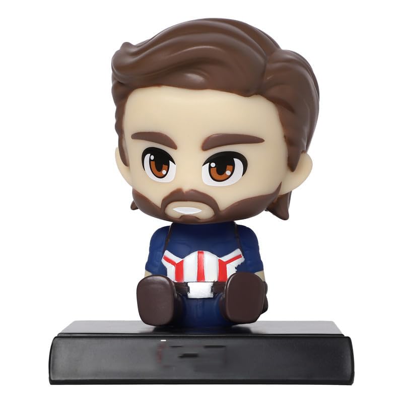 Image of Super Hero Action Figure Limited Edition Bobblehead with Mobile Holder for Car Dashboard, Office Desk & Study Table - Captain America