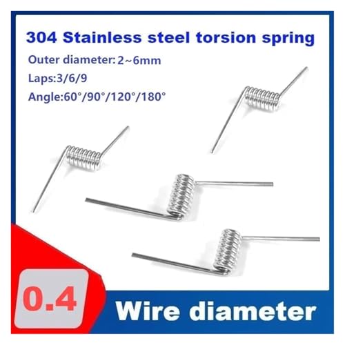 Ressort de torsion 0.4mm en acier inoxydable 304 de 3 laps et angle 90 - 2