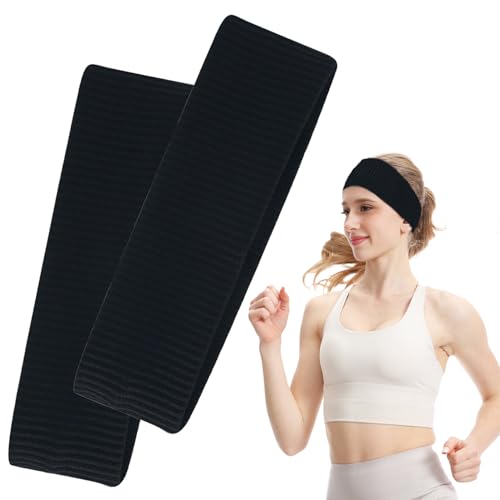 7.5cm Wide Headbands for Women Men,Headbands for Non Slip,2pcs Fashion Head Bands for Women's Hair,Soft Fabric Stretchy Hair Bands for Makeup Workout Yoga Running. (2XBlack, 8.6X2.9inches)