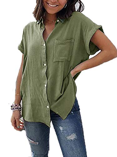 Yookeor Damen Bluse Sommer Elegant Langarm/Kurzarm V-Ausschnitt Hemdbluse...