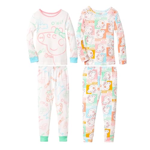 Peppa Pig Girls' Toddler 4 Piece Cotton Long Sleeves and Pajama Pants Set