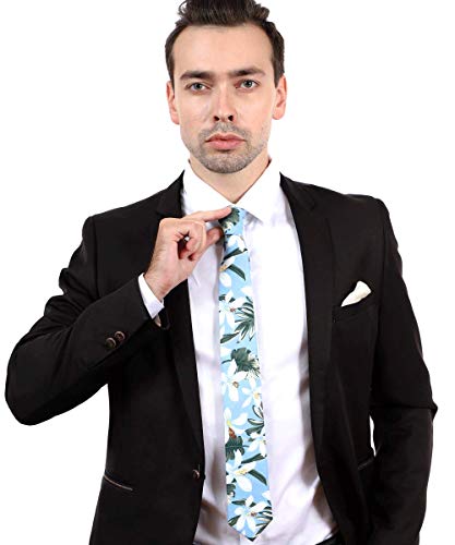 Image of JESLANG Men's Cotton Printed Floral Tie 2.56 inch Skinny Narrow Necktie Various Designs