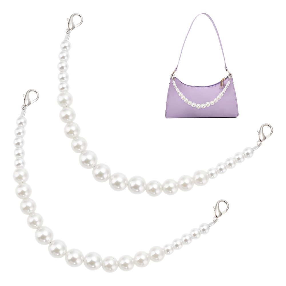 UNICRAFTALE 2Pcs Imitation Pearl Purse Chain 32cm Pearl Bead Short Shoulder Strap with Lobster Clasps Replacement Decorative Short Bag Handle Purse Making Accessories for Purse Clutch Decoration